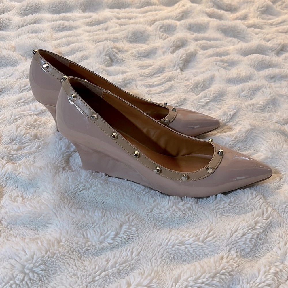 14th & Union Studded patent leather wedge heels